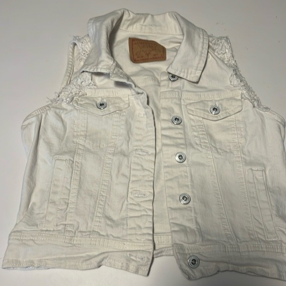 White Denim Vest with Frayed Details